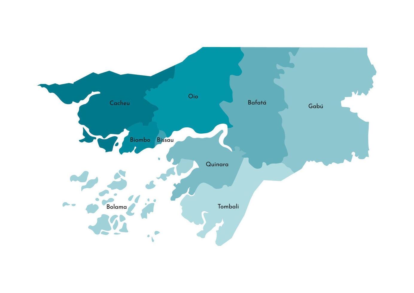 vector geïsoleerd illustratie van vereenvoudigd administratief kaart van guinea-bissau. borders en namen van de Regio's. kleurrijk blauw khaki silhouetten