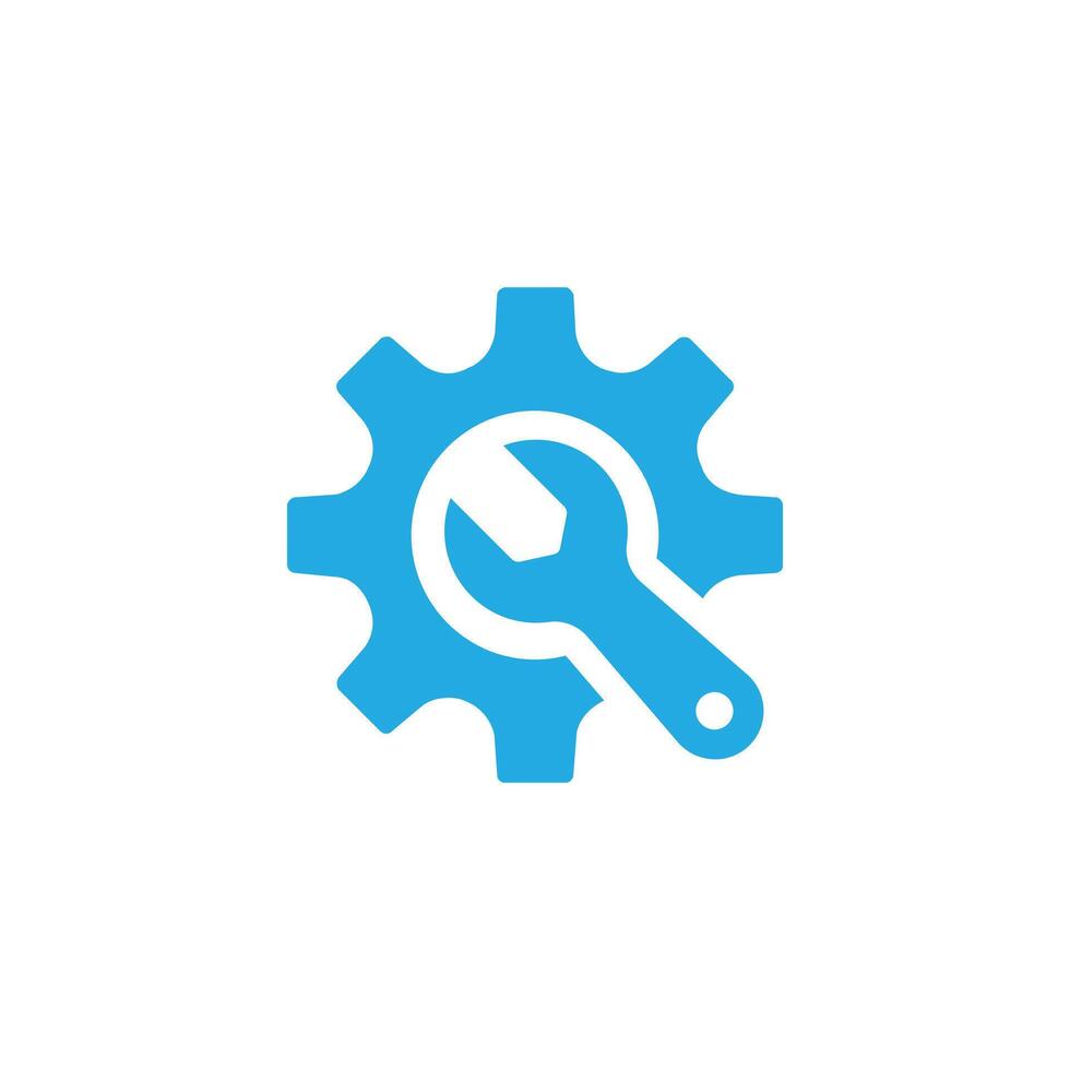 blauw moersleutel en uitrusting tandrad vector icoon in modieus vlak ontwerp geïsoleerd Aan wit achtergrond