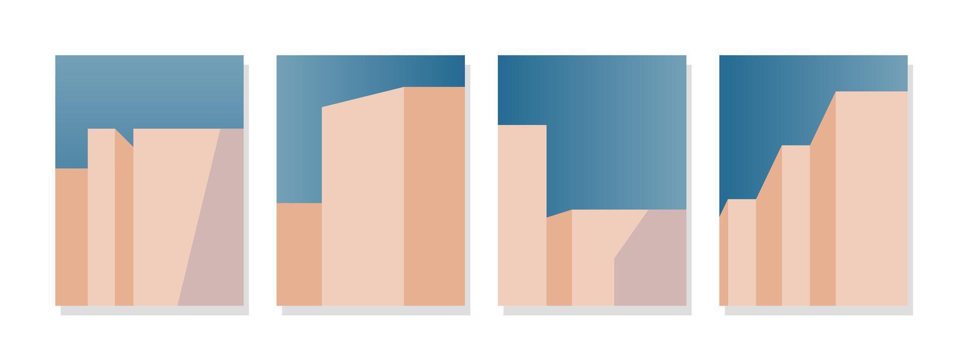 abstract bouwkundig meetkundig gebouw achtergrond met pastel kleuren en patronen Aan een lucht blauw achtergrond. ideaal reeks voor modern gebouw dekt. vector