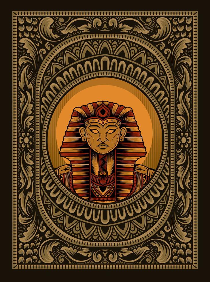 illustratie koning Egypte op vintage ornament frame vector