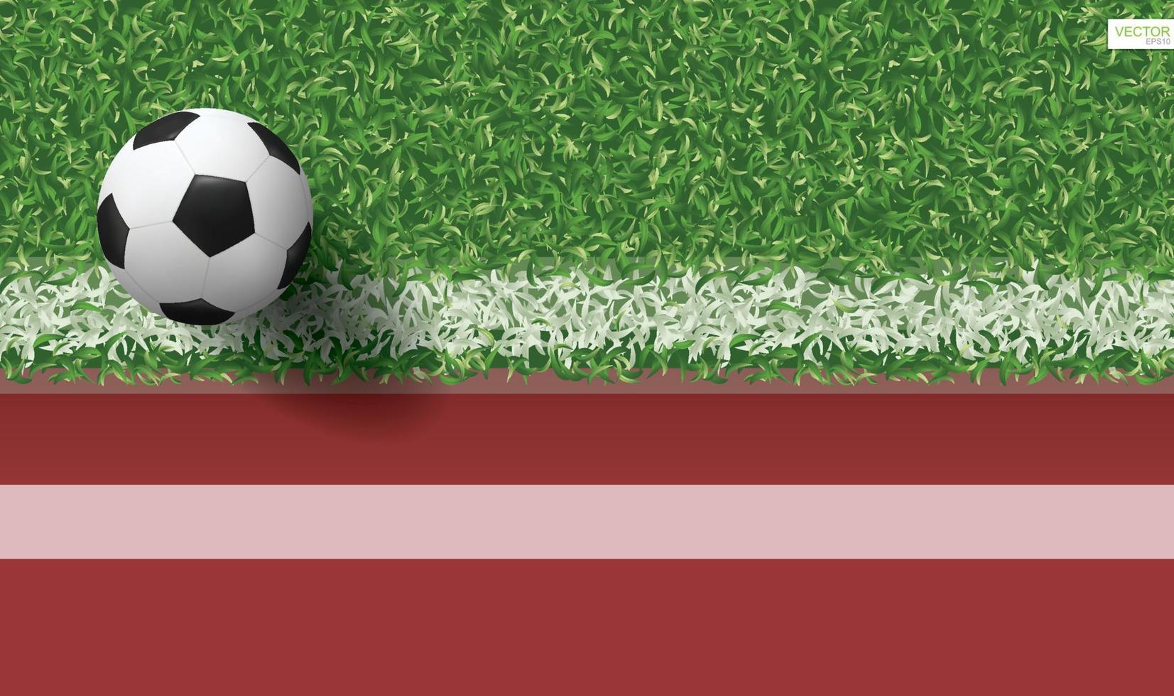 voetbal voetbal bal op groen gras van voetbalveld met atletiekbaan voor sport achtergrond. vectorillustratie. vector