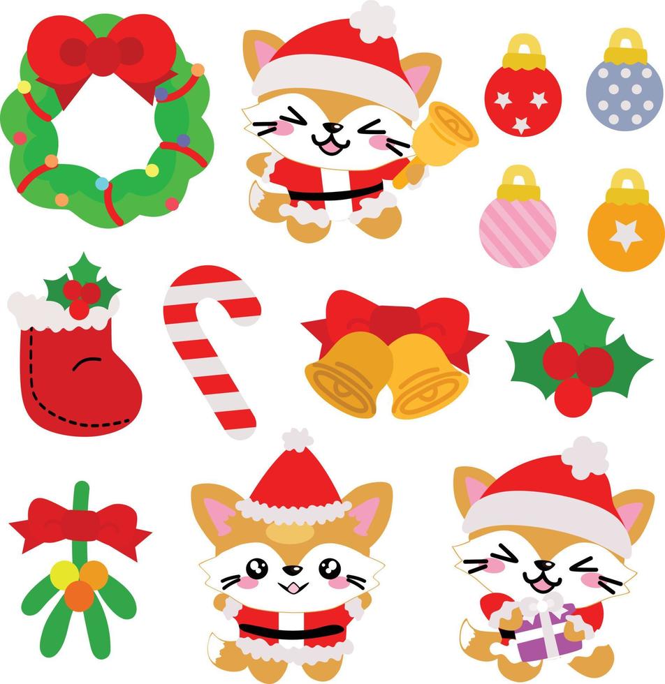 schattige kat kerst element item set vector