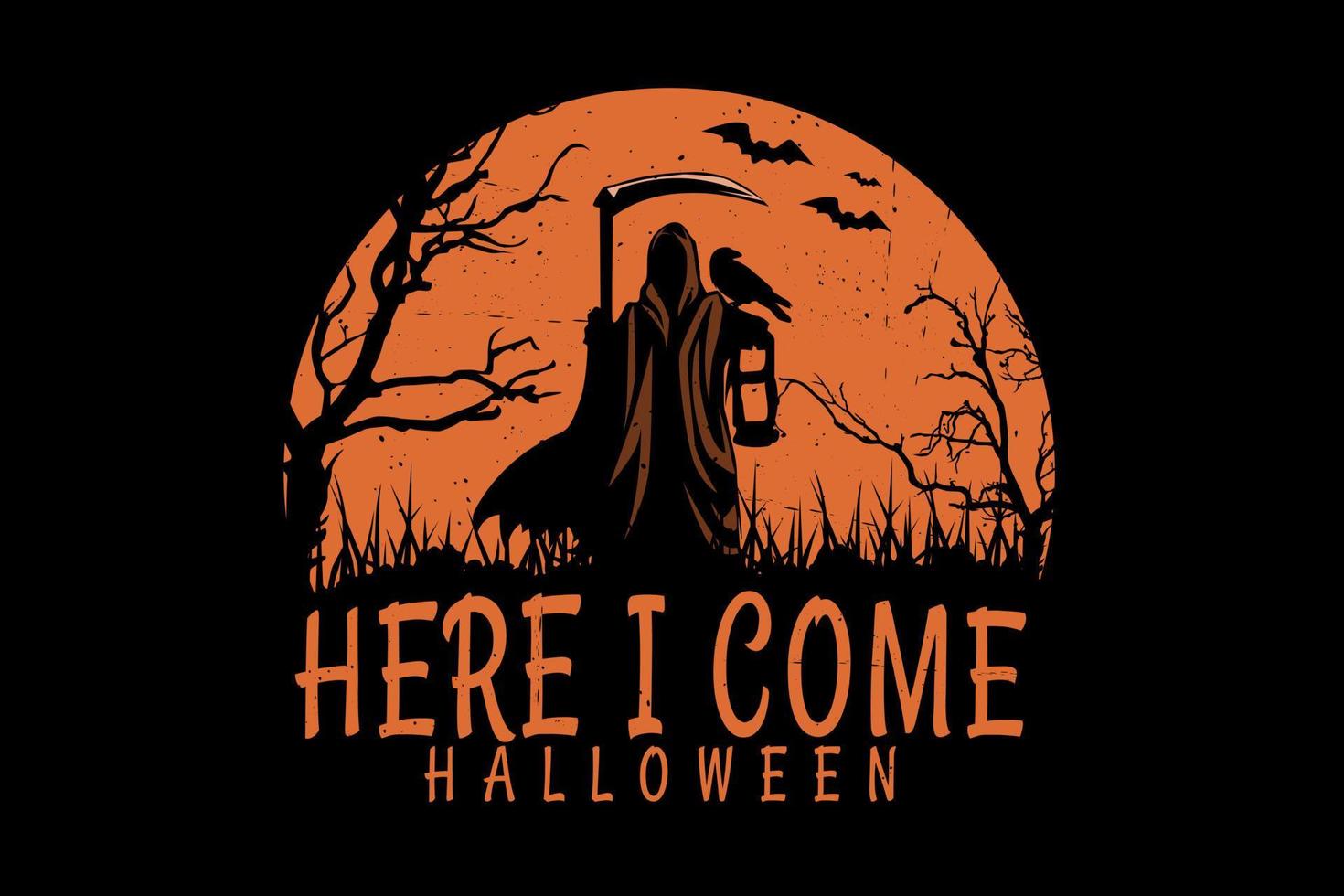 hier kom ik halloween silhouet ontwerp vector