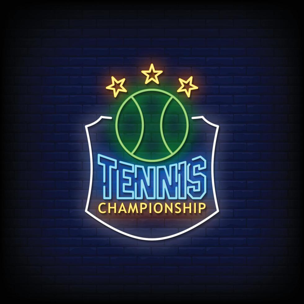 tenniskampioenschap neonreclames stijl tekst vector