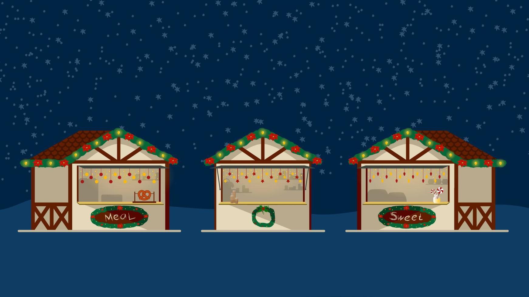 kerstmarkt. illustratie van winkels. vector