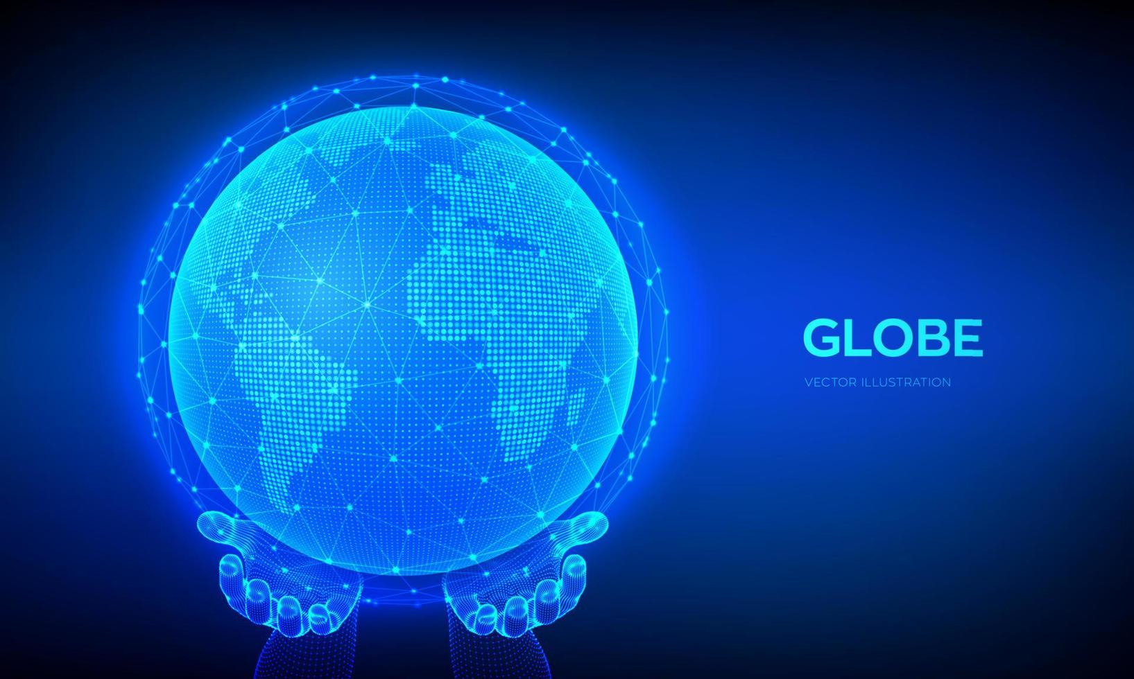 aarde wereldbol illustratie. wereldkaart punt en lijn samenstelling concept van wereldwijde netwerkverbinding. blauwe futuristische achtergrond met planeet aarde in wireframe handen. vectorillustratie. vector