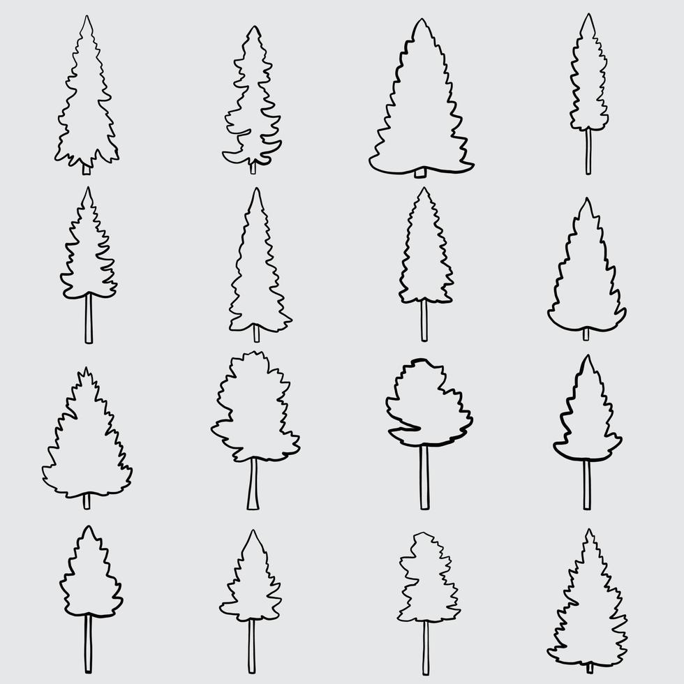 eenvoud dennenboom uit de vrije hand doodle tekening design collectie. vector
