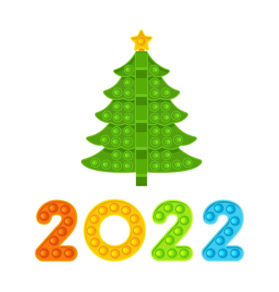 kerstboom en gekleurde cijfers 2022. nieuwjaar, antistress speelgoed. vector illustratie