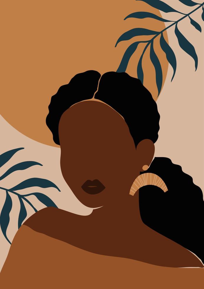 afro-amerikaanse vrouw in boho-stijl kunst aan de muur vector