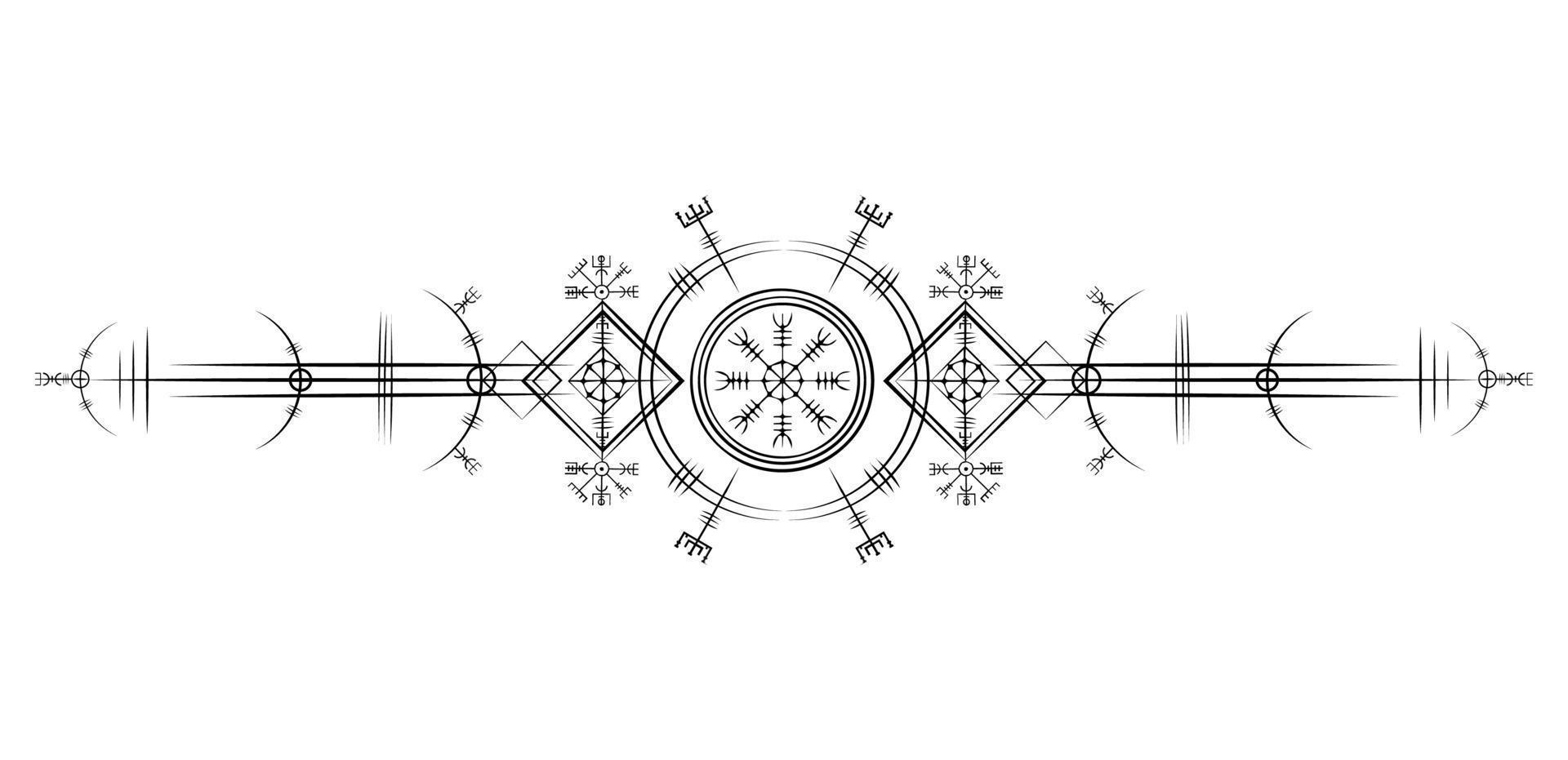 magische oude viking art deco, vegvisir magisch navigatiekompas oud. de Vikingen gebruikten veel symbolen in overeenstemming met de Noorse mythologie, die veel werd gebruikt in de Vikingsamenleving. logo pictogram Wicca esoterisch teken vector