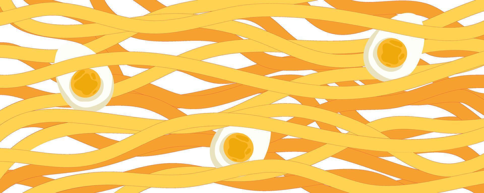 noodle ramen patroon met ei achtergrond. pasta voedsel structuur spaghetti geometrisch. abstract ramen ornament. vlak vector illustratie. Golf structuur achtergrond