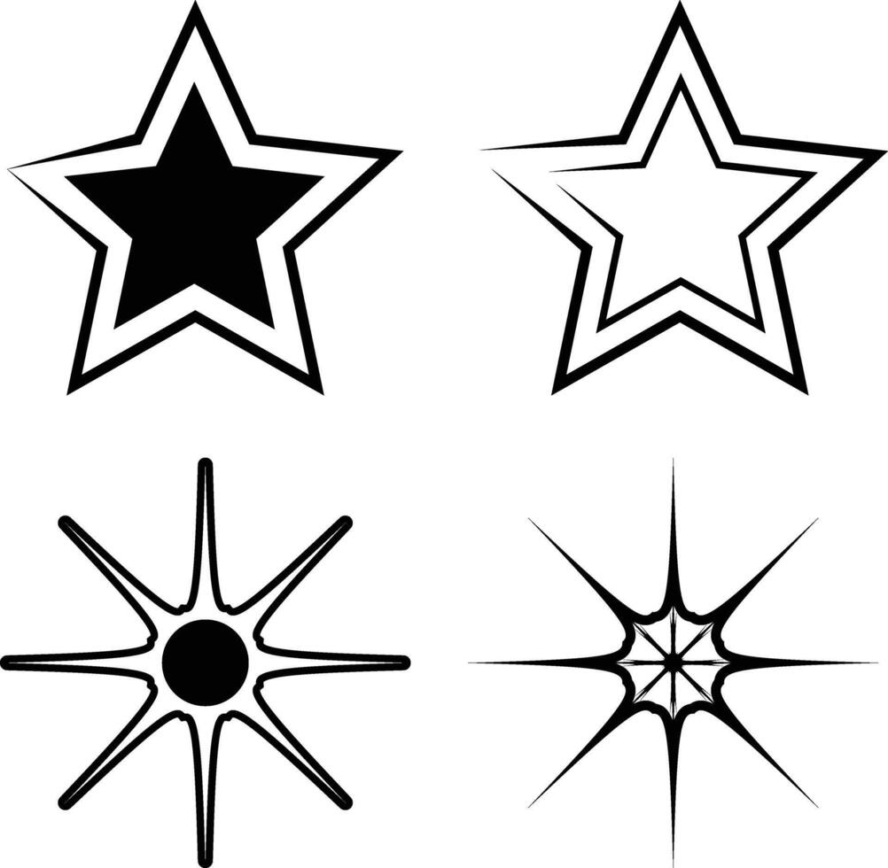 reeks van vector sterren. verzameling van zwart en wit schijnend sterren