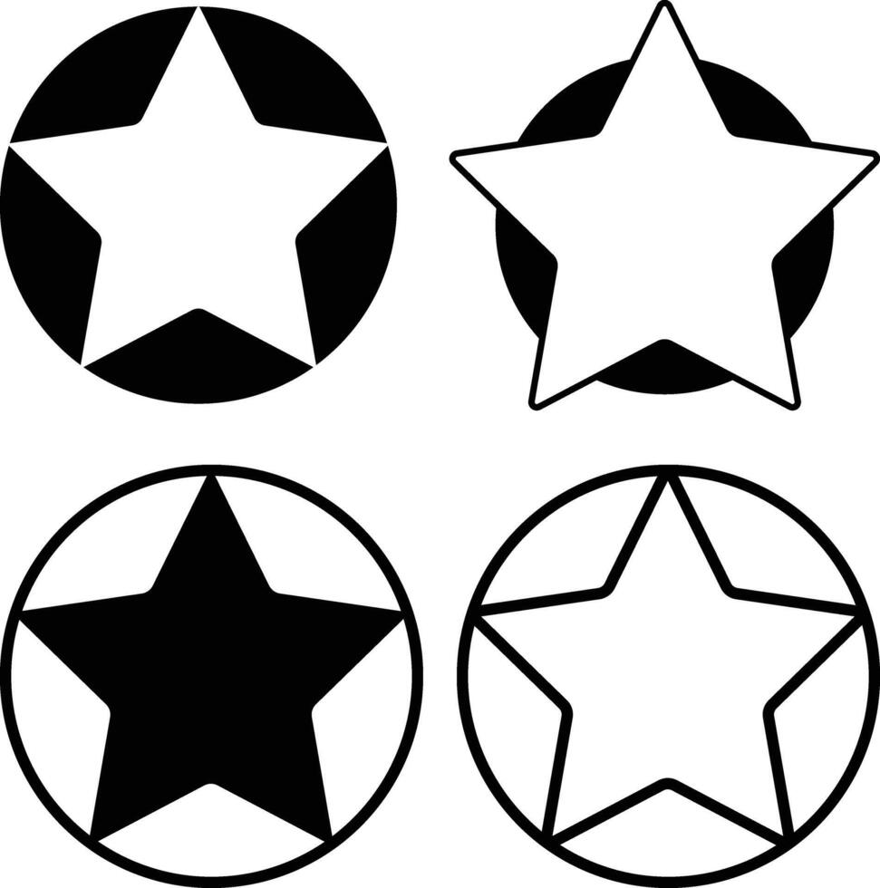 reeks van vector sterren. verzameling van zwart en wit schijnend sterren