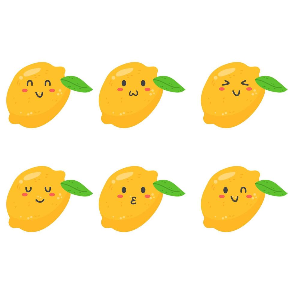 happy kawaii citrusvruchten emoji's vector