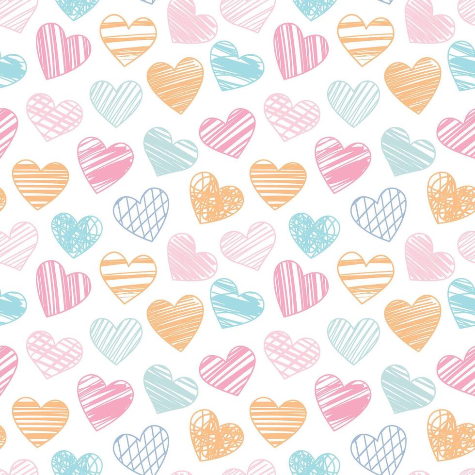 kleurrijk hand- getrokken hart patroon, naadloos herhalen achtergrond voor Valentijn dag, schattig wallaper vector