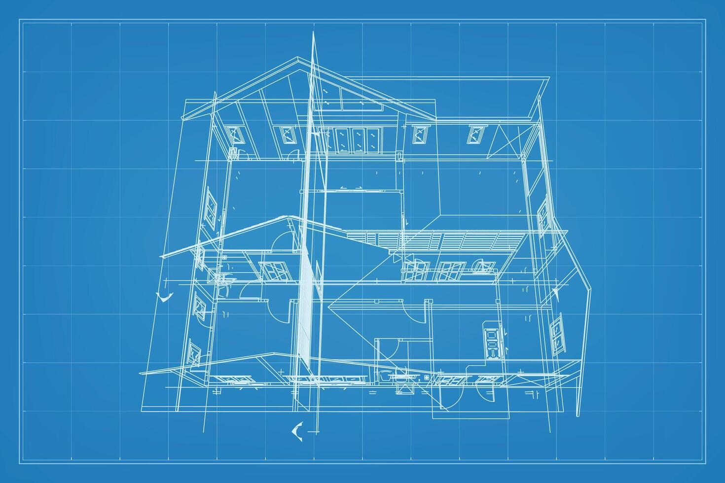 3d geven van gebouw wireframe structuur. perspectief wireframe van huis buitenkant. abstract bouw grafisch idee. vector. vector