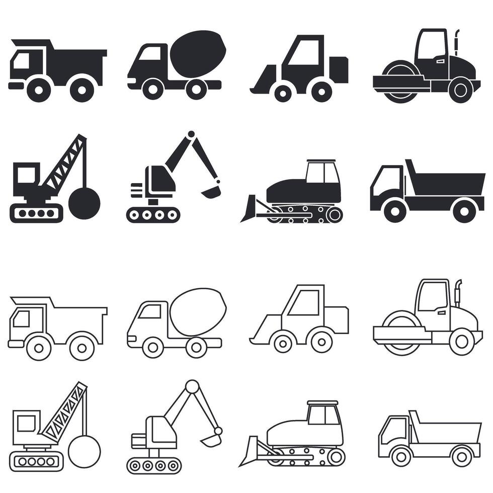 bouw machines icoon vector set. bouw illustratie teken verzameling. vrachtauto symbool of logo.