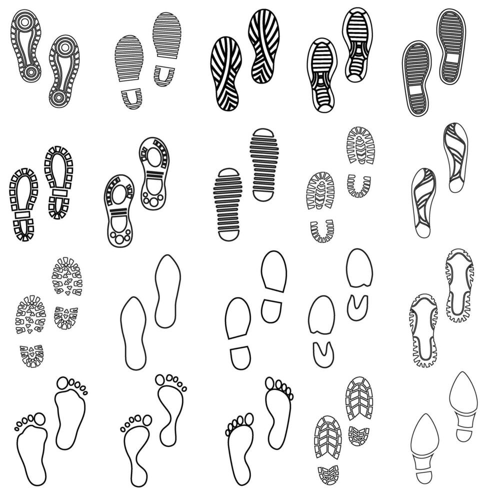 schoen prints icoon vector set. voetafdrukken illustratie teken verzameling. schoenen symbool of logo.