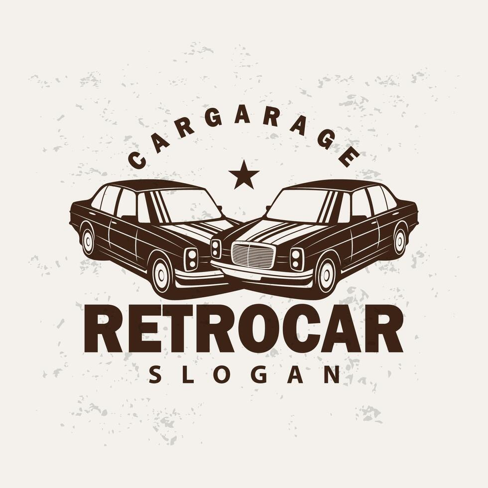 klassiek auto logo ontwerp insigne postzegel vector voertuig spier auto oud wijnoogst retro sjabloon illustratie