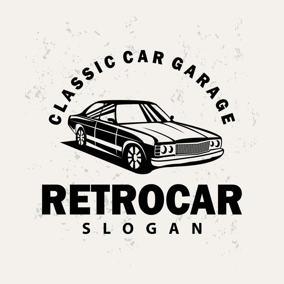 klassiek auto logo ontwerp insigne postzegel vector voertuig spier auto oud wijnoogst retro sjabloon illustratie