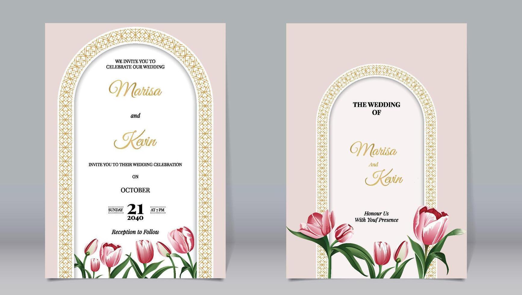 elegant luxe uitnodiging en tulpen met minimalistische pijler elementen vector
