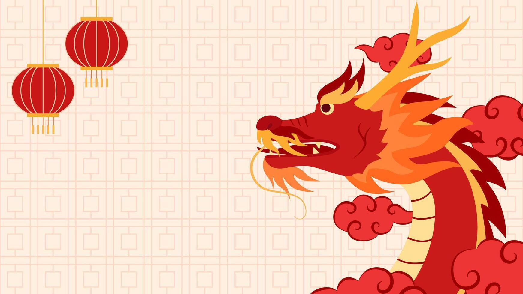 Chinese nieuw jaar 2024 banner.vector achtergrond illustratie.rood draak vector, wolken en rood lenterns.achtergrond met kopiëren ruimte Oppervlakte vector