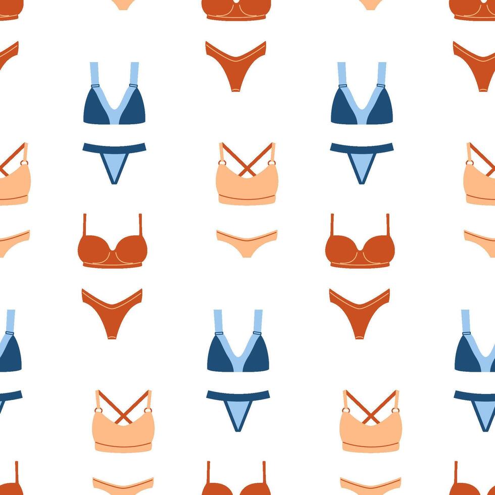 naadloos patroon met Dames ondergoed, Dames lingerie. achtergrond met beha en slipje. ondergoed, bikini verzameling vector