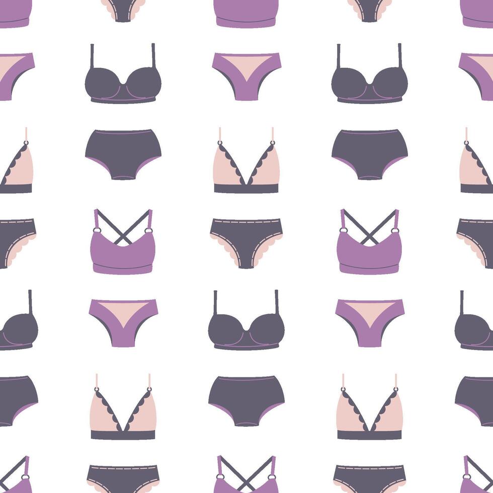 naadloos patroon met Dames ondergoed, Dames lingerie. achtergrond met beha en slipje. ondergoed, bikini verzameling vector