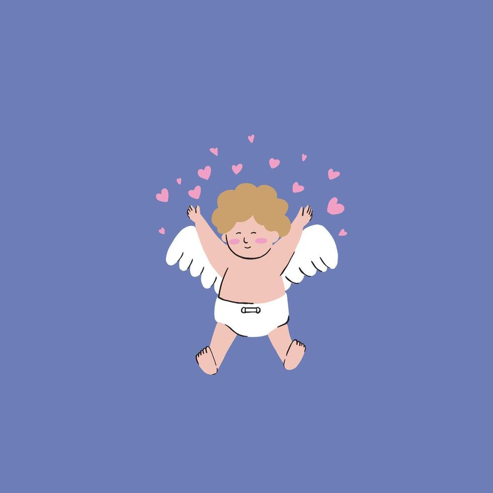 een hand- getrokken illustratie van een mollig Cupido verspreiden liefde door het werpen de liefde vector