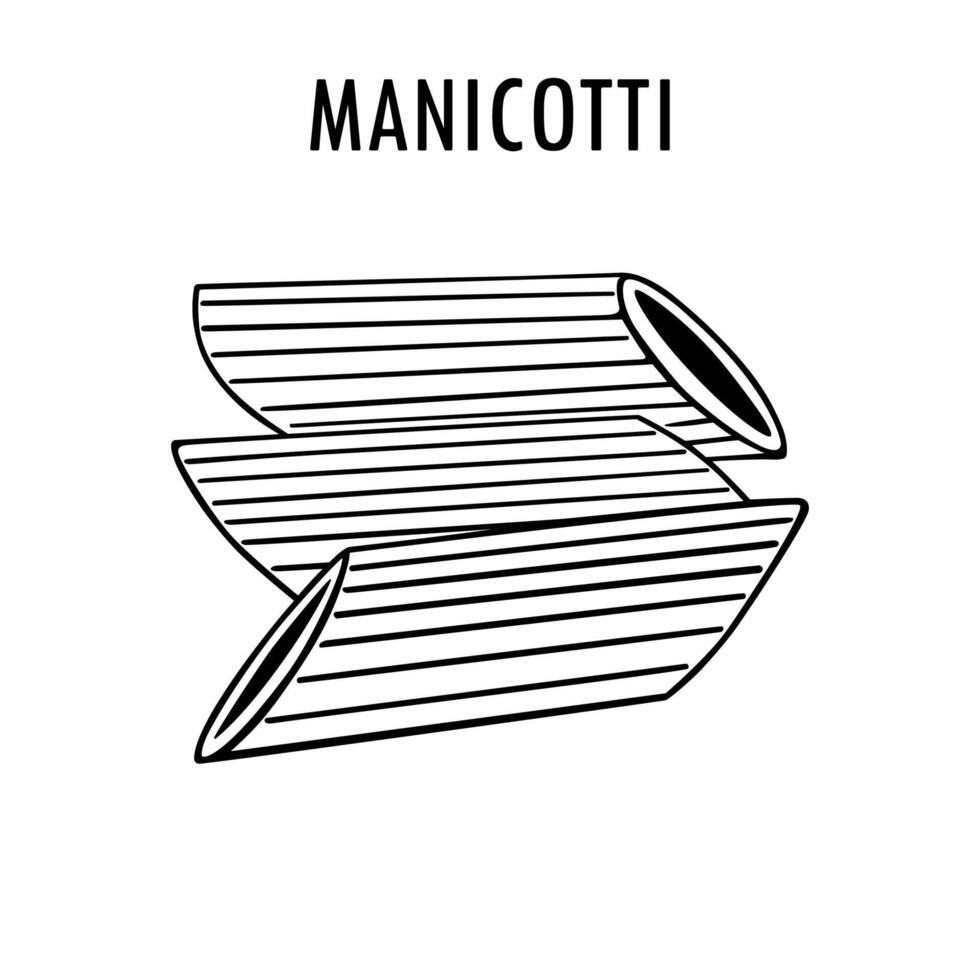 manicotti pasta tekening voedsel illustratie. hand- getrokken grafisch afdrukken van kort macaroni type van pasta. vector lijn kunst element van Italiaans keuken