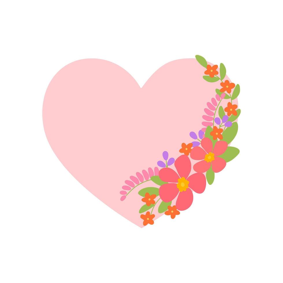 bloem arrangement met groen bladeren in hart vorm geven aan. liefde symbool en geschenk voor Valentijnsdag dag. bloemen vector illustratie geïsoleerd Aan wit achtergrond. tekenfilm element voor verpakking, ontwerpen