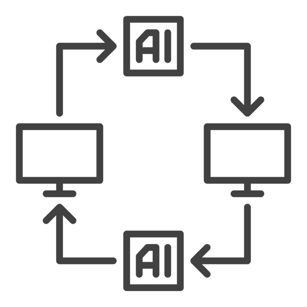 kunstmatig intelligentie- computers met pijlen vector ai dun lijn icoon of symbool