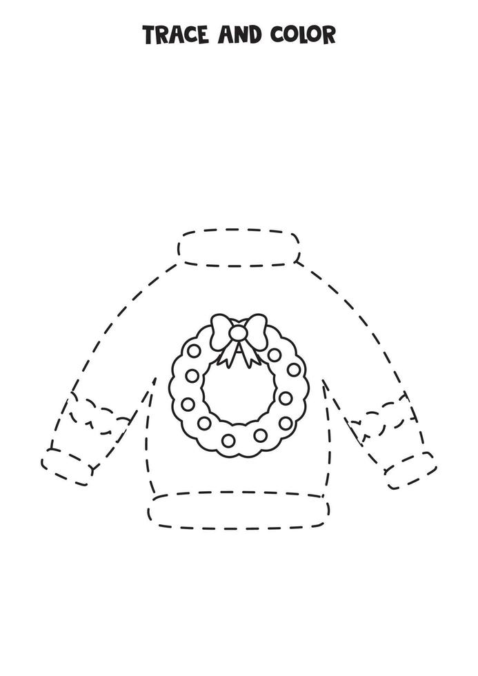 traceer en kleur schattige kersttrui. werkblad voor kinderen. vector