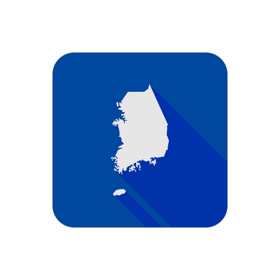 kaart van zuid-korea op blauw vierkant met lange schaduw vector