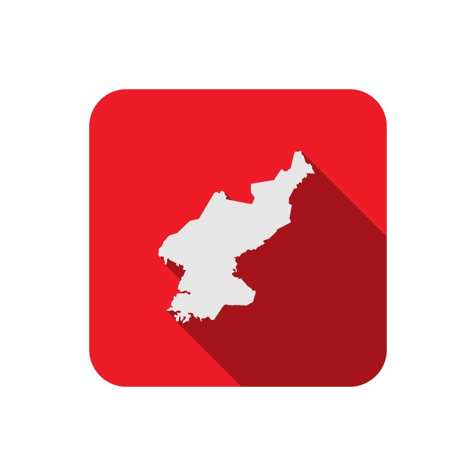 kaart van noord-korea op rood vierkant met lange schaduw vector