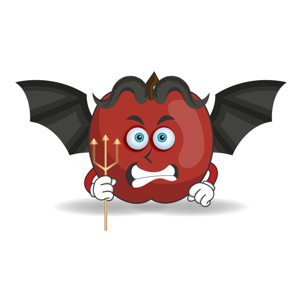 het karakter van de appelmascotte wordt een duivel. vector illustratie