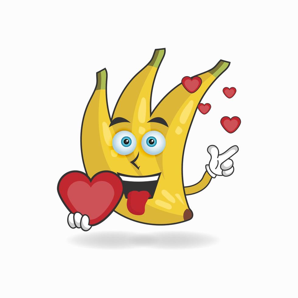 banaan mascotte karakter met een liefde-pictogram. vector illustratie