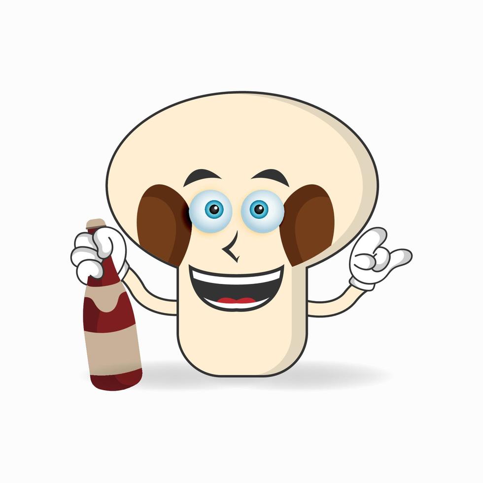 paddestoelen mascotte karakter met een fles. vector illustratie