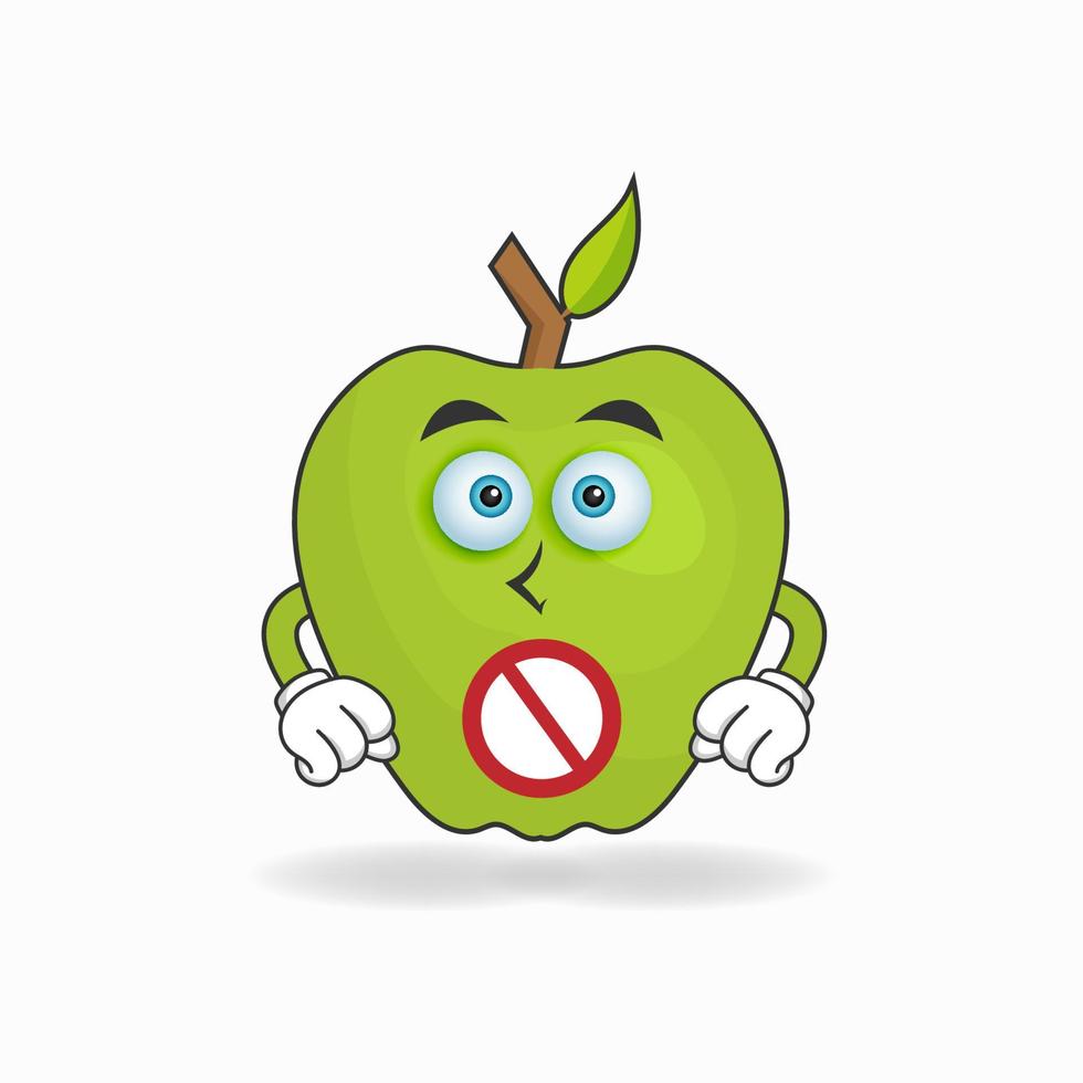 het karakter van de appelmascotte met een sprakeloze uitdrukking. vector illustratie