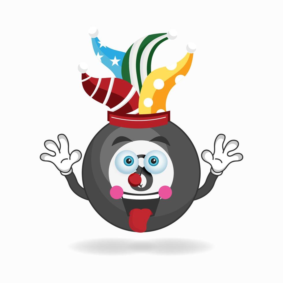 het karakter van de biljartbalmascotte wordt een clown. vector illustratie