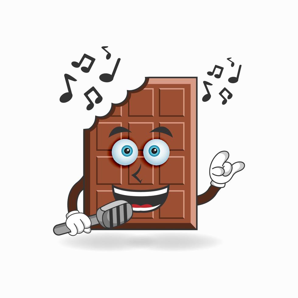 het karakter van de chocolademascotte zingt. vector illustratie