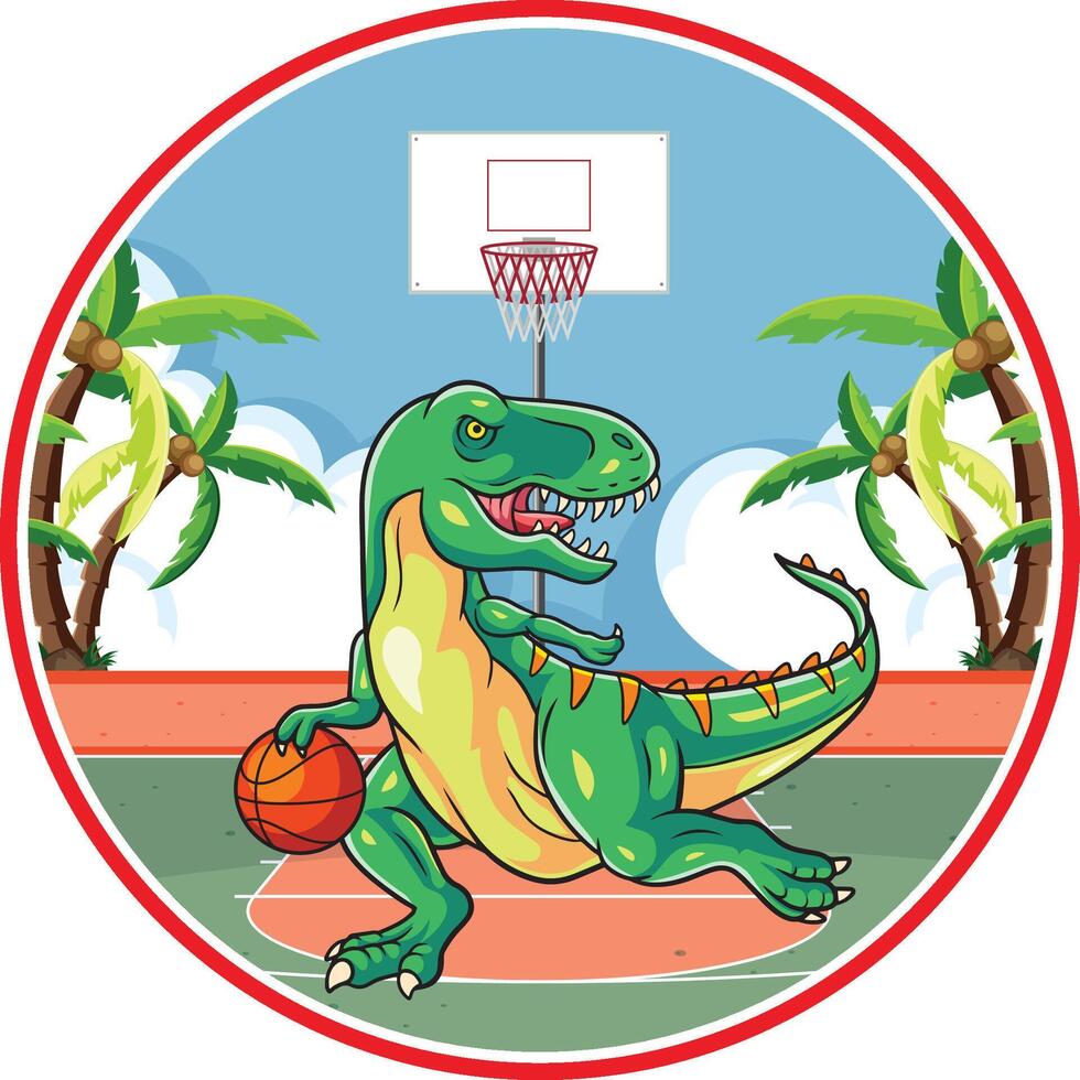 een tekenfilm dinosaurus spelen basketbal vector .