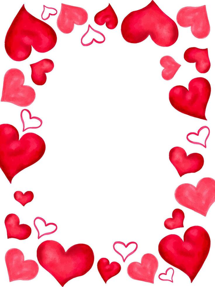 verticaal poster voor Valentijnsdag dag, moeder dag voor alleenstaanden, vrienden, vriendinnen.rood en roze harten met plaats voor tekst voor kaarten.waterverf en markeerstift illustratie.handgemaakt geïsoleerd kunst vector