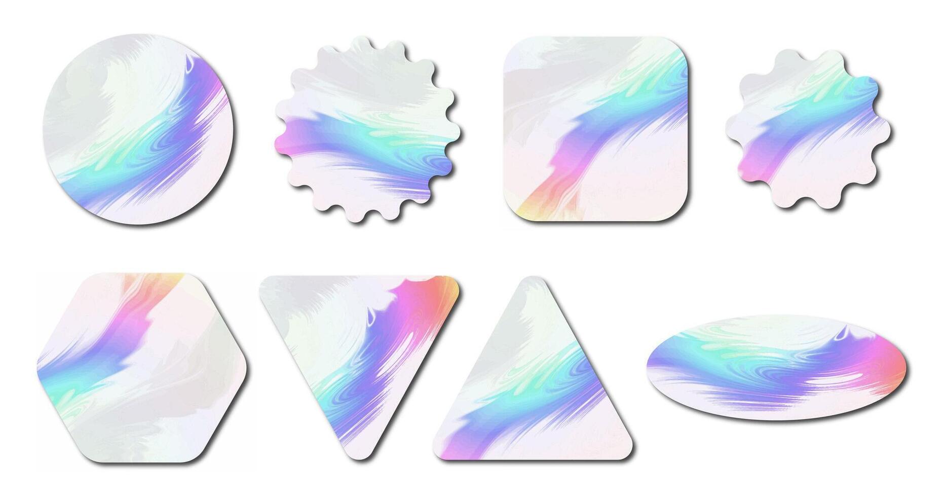 geassorteerd holografische stickers in divers vormen Aan een wit achtergrond vector