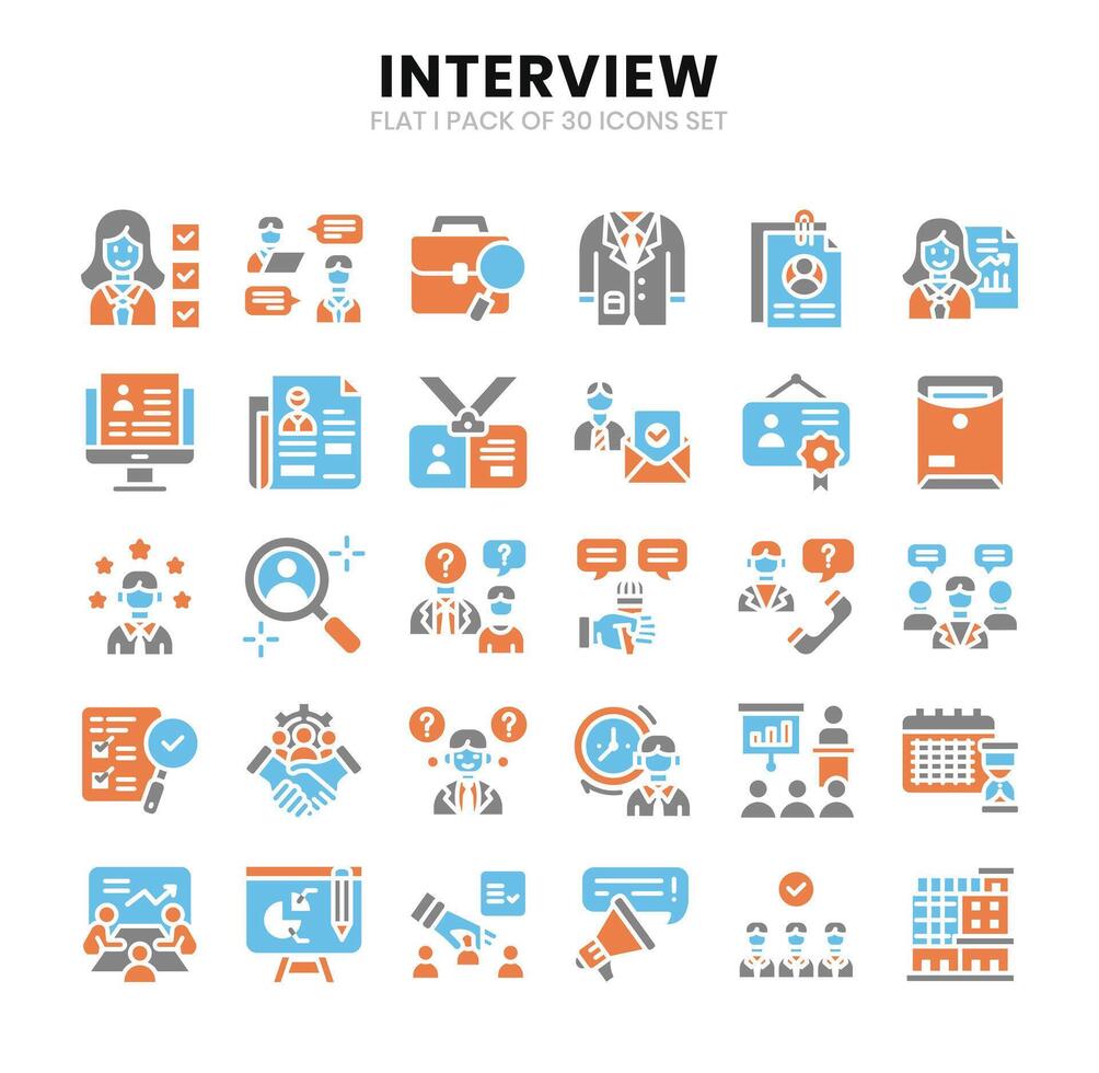 interview pictogrammen bundel. vlak pictogrammen stijl. vector illustratie.