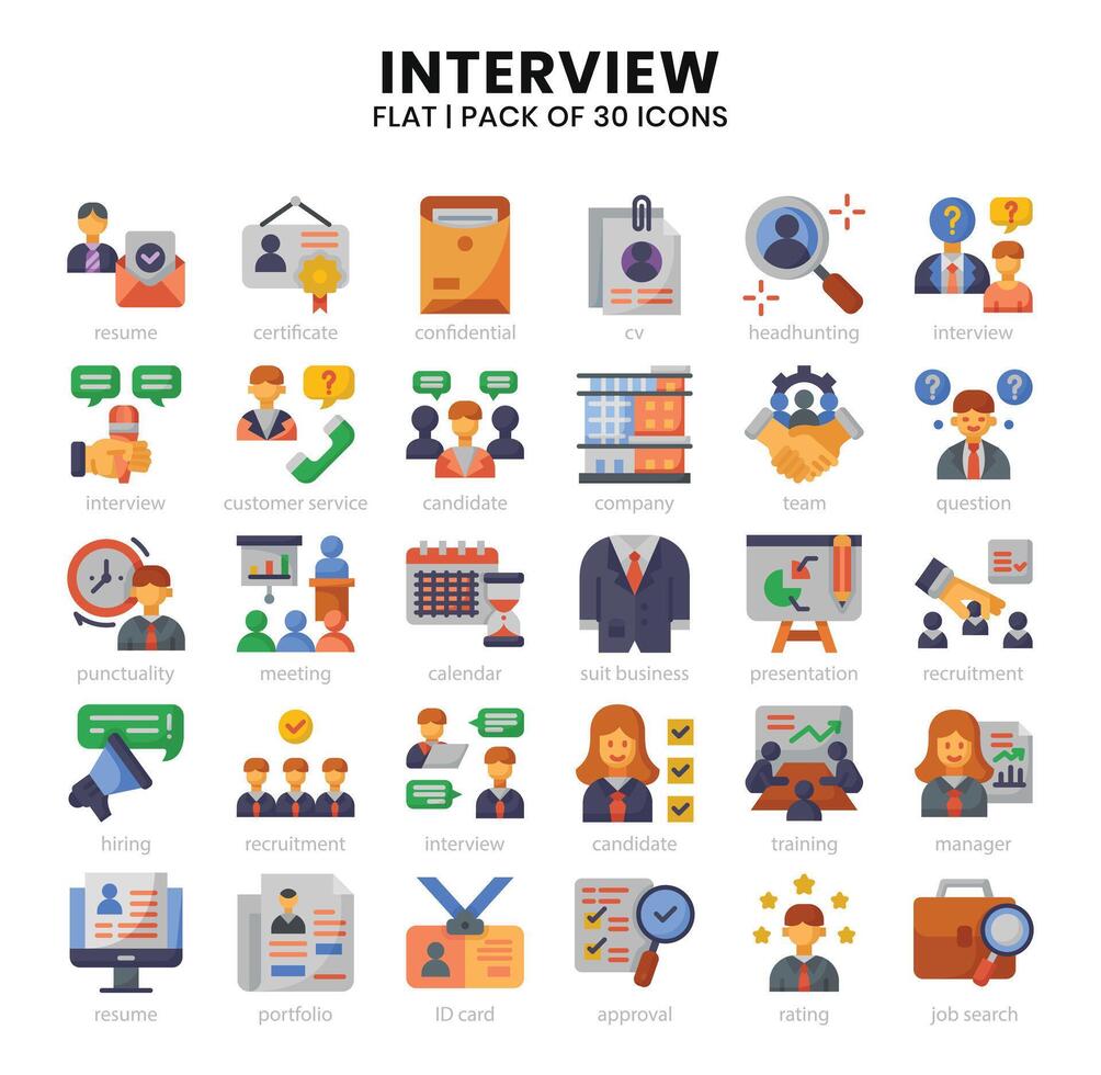 interview pictogrammen bundel. vlak pictogrammen stijl. vector illustratie.