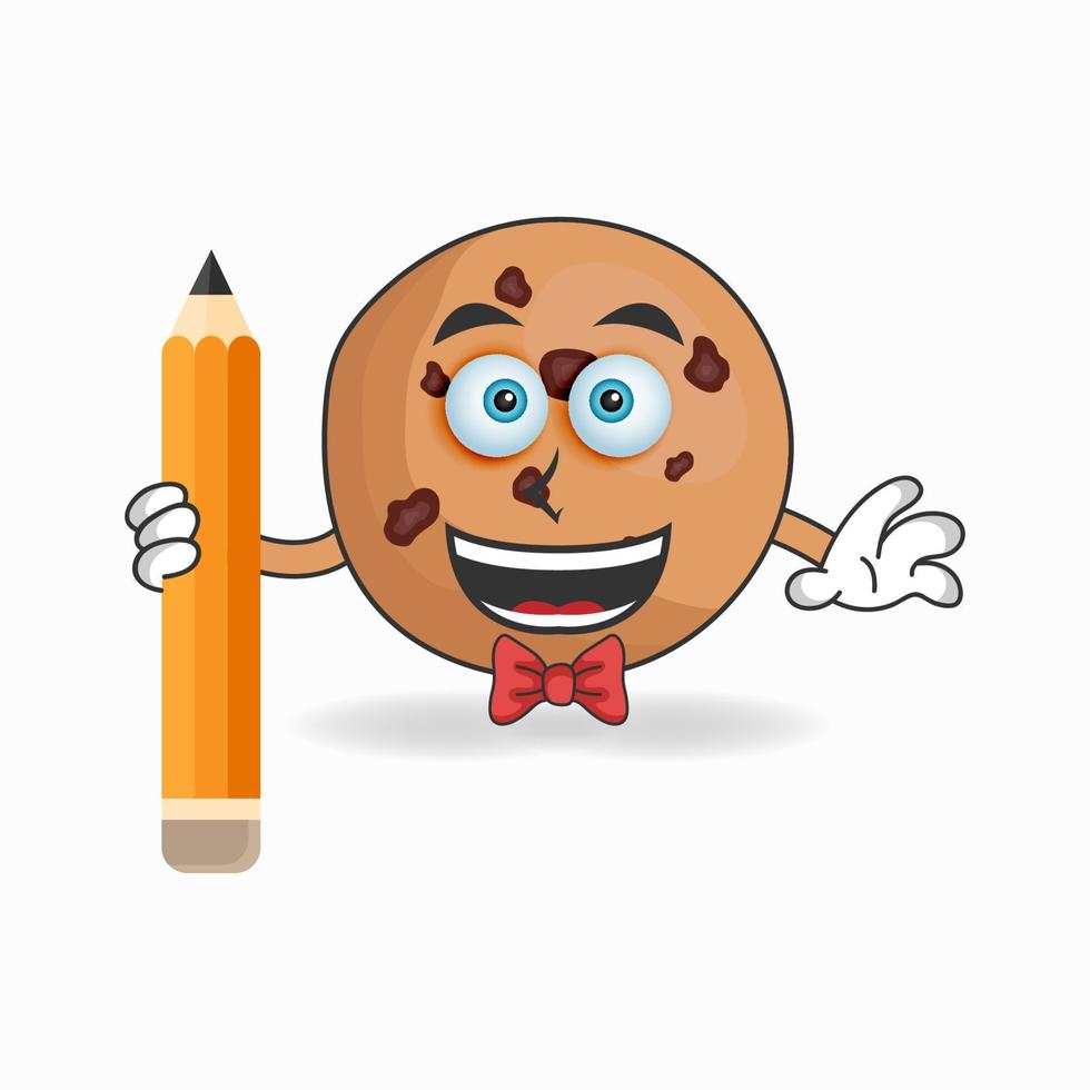 cookies mascotte karakter met een potlood. vector illustratie