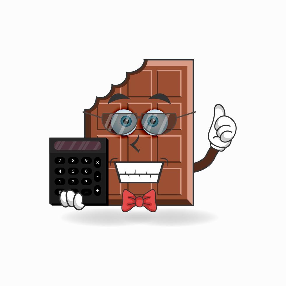 het karakter van de chocolademascotte wordt een accountant. vector illustratie