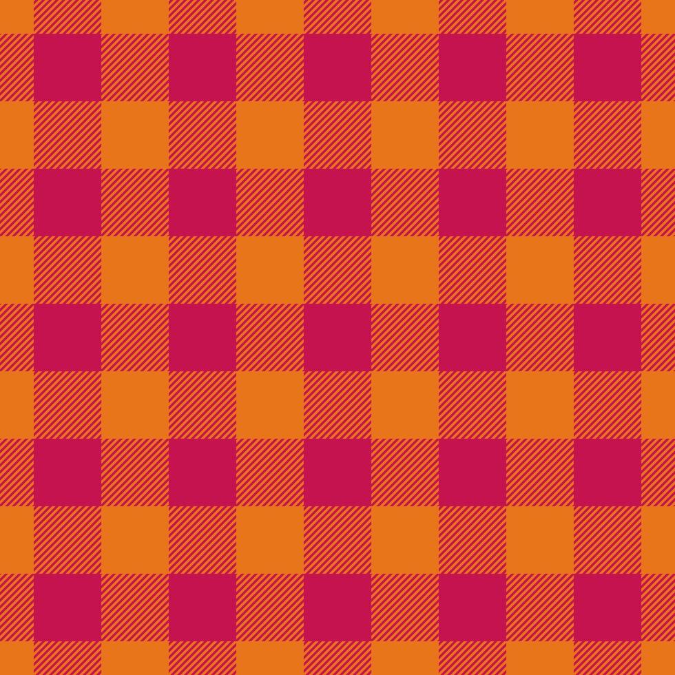 levendig structuur plaid kleding stof, oubollig Schotse ruit achtergrond vector. knus controleren textiel naadloos patroon in oranje en roze kleuren. vector
