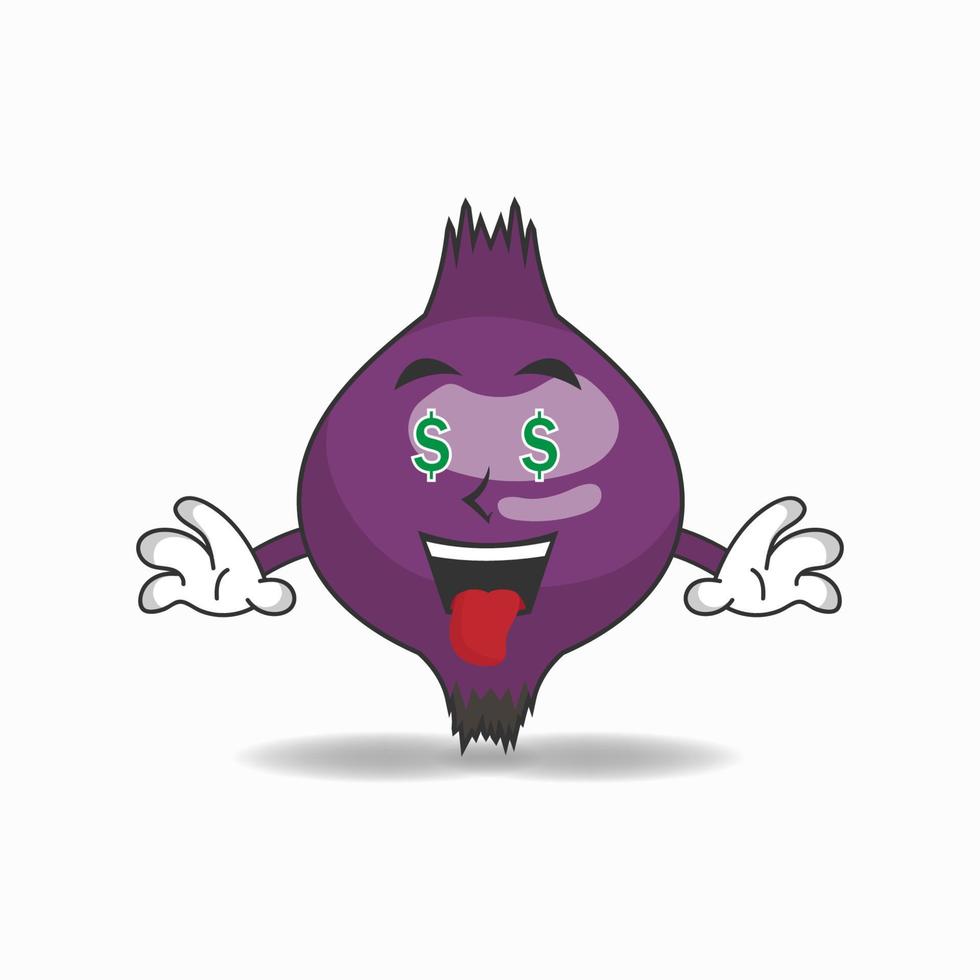 paarse ui mascotte karakter met expressie om geld te verdienen. vector illustratie